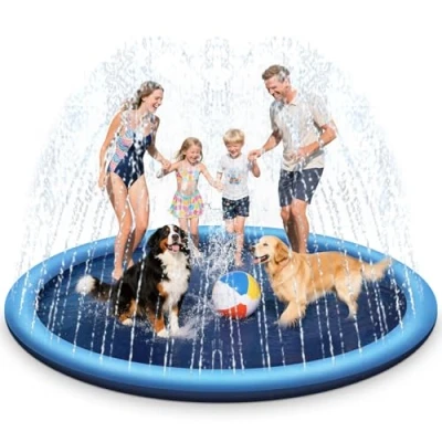 Abbildung von Haozozo Wasserspielzeug Kinder Outdoor Spiele mit Antirutschfunktion, 200CM Wassersprinkler Splash Pad, Gartenspielzeug Kind Sprinkler und Hundepool(Rund 200cm)