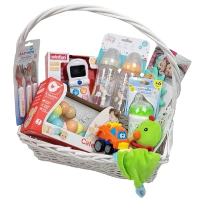 Abbildung von Geschenkkorb Welcome Baby Geschenk Unisex zur Geburt oder Taufe (Groß)