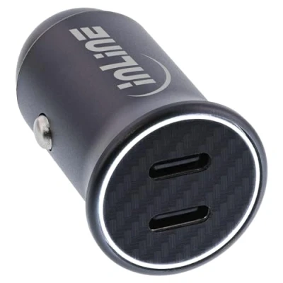 Abbildung von InLine USB C KFZ Ladegerät, 33W, 4,8A, 2X Dual, mit weißem LED Licht, Zigarettenanzünder, Power Delivery 3.0, für iPhone/Pro/Mini, iPad Pro/Air/Mini, Galaxy und mehr, 31502Y