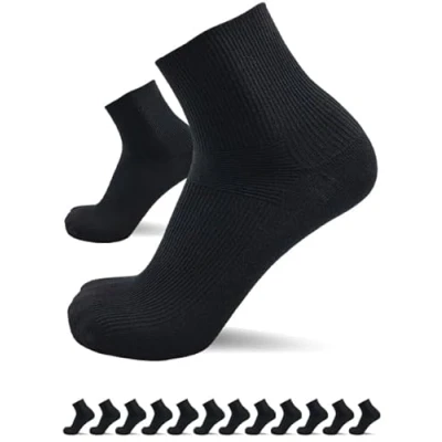 Abbildung von sogzz Diabetikersocken Herren Damen 12 Paar ohne Gummibund, Naht, Kurzsocken, kurze Diabetiker Socken, Quarter Socken kurz, 80% Baumwolle, Modell: Diabetic Quarter, 39 42 Schwarz