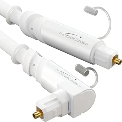 Abbildung von KabelDirekt TOSLINK Kabel 90 gewinkelt, optisches Audiokabel, weiß 10 m Glasfaserkabel für Soundbar (TOSLINK auf TOSLINK, digitales S/PDIF Kabel, HiFi/Verstärker, Heimkino, Xbox One/PS4)