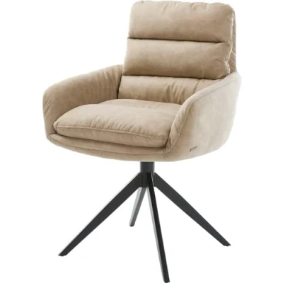 Abbildung von Drehstuhl Abelia Flex mit Armlehnen Mikrofaser Beige Vintage Kreuzgestell breit Schwarz 360 drehbar Wippfunktion