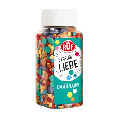 Abbildung von RUF Streusel Mix BÄÄÄÄÄM!, bunte Party Mix, für Cupcake, Kuchen Tortendeko zum Kinder Geburtstag, Einschulung, Weihnachten, Silvester, 1x140g