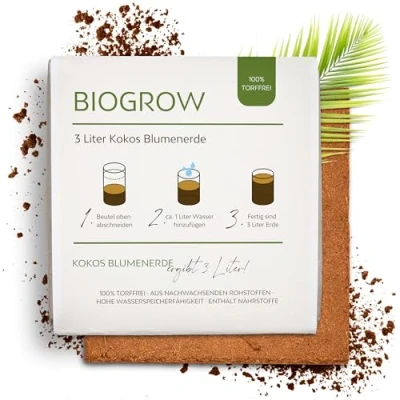 Abbildung von Bio Kokoserde gepresst im Quellbeutel Biologisch abbaubare, torffreie Anzuchterde aus 100% Kokosfasern (3 Liter, 1 Stück)