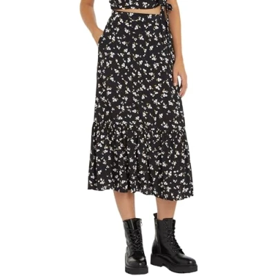 Abbildung von Tommy Jeans Ruffle MIDI Skirt Alinienrock, Damen, Größe: 46, Black