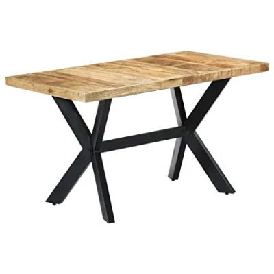 Abbildung von vidaXL Massives Raues Mangoholz Esstisch mit Stahlkreuzrahmen Küchentisch Esszimmertisch Holztisch Tisch Massivholztisch 140x70x75cm Stahlbeine