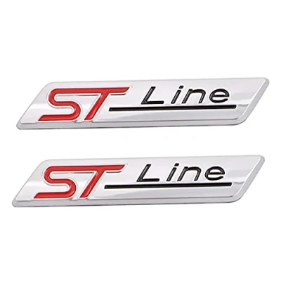 Abbildung von 2 Stück 3D Metall ST Line Aufkleber Autokopf Emblem Abzeichen Chrom für Die meisten Automodelle (Silberfarben)