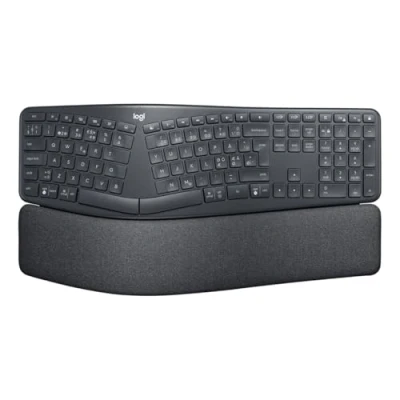 Abbildung von Logitech Ergo K860 kabellose ergonomische Tastatur Handballenauflage, Geteilte Tastatur, Bluetooth und USB Verbindung, für Windows/Mac, Skandinavisch QWERTY Layout schwarz [Bulk]
