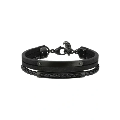 Abbildung von BREIL Herrenarmband Kollektion B Mix TJ3088 Herrenschmuck Schwarzes Leder und Stahlarmband für Herren, mit Drei Schlaufen um das Handgelenk Verstellbare Länge von 17 cm bis 23