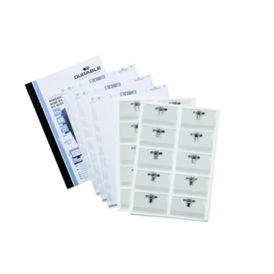 Abbildung von Durable Namensschilder Set mit 20 Namensschilder, 54 x 90 mm, Kombiklemme und Badgemaker Einsteckschilder Bögen, 869900