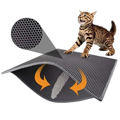 Abbildung von Pieviev Katzenklo Matte, Katzenstreu Matte Unterleger Waben Design Katzentoilette Vorleger wasserdichte Doppelte Schichte Entwurf Bienenwabe Mat (Grau 76x61 cm)