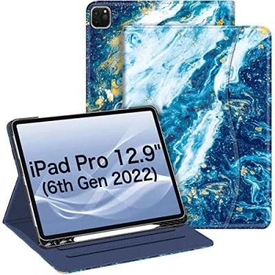 Abbildung von Fintie Folio Schutzhülle für iPad Pro 12,9 Zoll (32,8 cm), 6. Generation 2022, Multi Winkel, Smart Ständer, mit Stifthalter und Tasche, auch passend 2021, 5. 2020, 4.