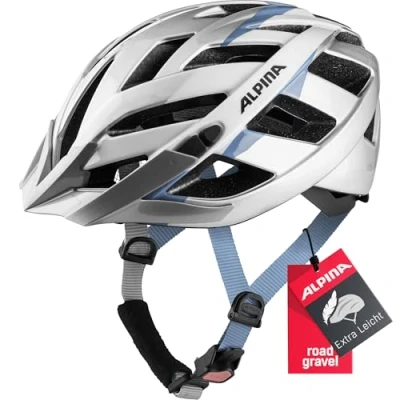 Abbildung von ALPINA PANOMA Reflektierender &amp; Optimal Belüfteter Fahrradhelm Mit Fliegennetz Nachrüstbarem LED Für Erwachsene, Silver White Cyan, M (56 59 cm)