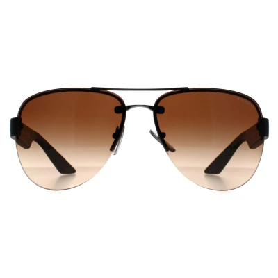 Abbildung von Prada Linea Rossa Herren PS 55YS 5AV02P Gläser SONNENBRILLEN Metall Grau Braun Pilot Normal Schattiert