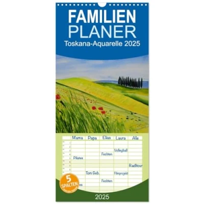 Abbildung von Familienplaner 2025 Toskana Aquarelle mit 5 Spalten (Wandkalender, 21 cm x 45 cm), CALVENDO