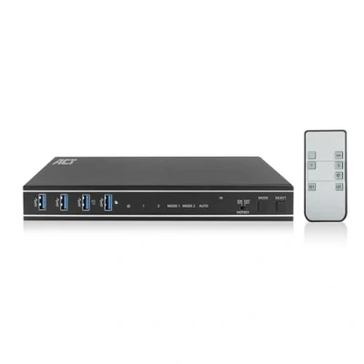 Abbildung von ACT KVM Switch 2 PC Monitore, 4K@60Hz, HDMI Switch, 4 Port USB 3.0, HDCP 2.3, mit und Kabeln, Fernbedienung, Montagebügel Büro AC7914