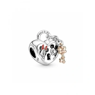 Abbildung von Pandora Disney Mickey Mouse &amp; Minnie Padlock Charm, Damen, Größe: One Size, Sterling silver and rose gold plated