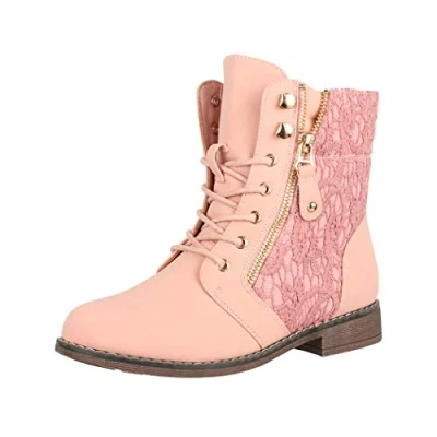 Abbildung von Elara Damen Stiefeletten Worker Boots Spitze Chunkyrayan B9812 KB Rosa 36