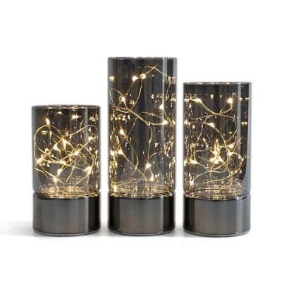 Abbildung von Rhytsing 3er Set Glaszylinderlaternen mit Lichterkette, flammenlose Led Kerze Timerfunktion