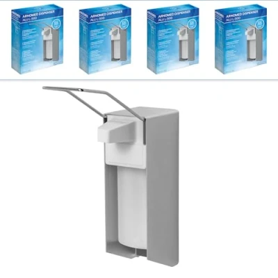 Abbildung von 4x ARNOMED Desinfektionsspender Aluminium, Seifenspender langer Armhebel für 500ml, zur Wandbefestigung, Eurospender Desinfektionsmittel, Soap Dispenser, Desinfektionsmittelspender