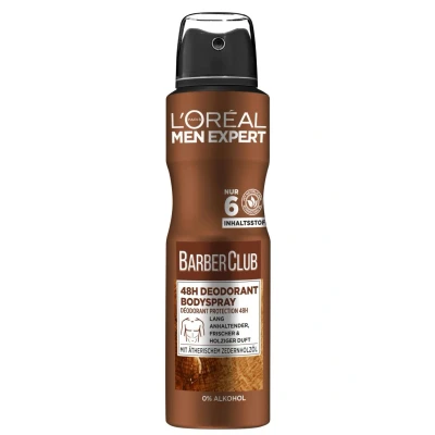Abbildung von L&#039;Oréal Men Expert 48H Deospray für Männer, Bodyspray gegen Schweißgeruch, Schwitzen und Achselnässe, Herren Deo Antitranspirant mit holzigem Duft ätherischem Zedernholzöl, Barber Club, 6 x 150 ml