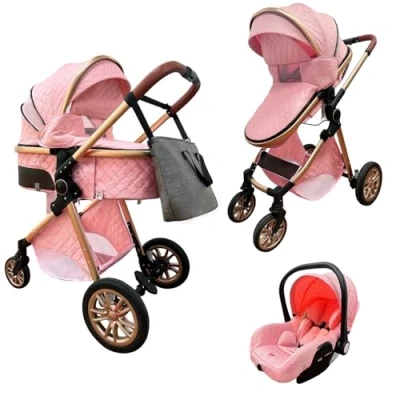 Abbildung von Lnhcrbs Kinderwagen 3 in 1,Kinderwagen Buggy Schlafkorb ist Faltbar,Kinderwagen Set Mit Autositz, Mumie Rucksack Regen Abdeckung Moskitonetz, 0 Jahre