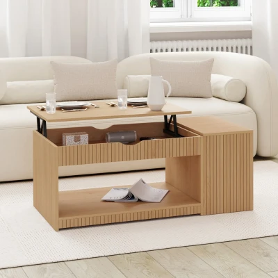 Abbildung von Table basse plateau relevable rectangulaire JULIETTE avec coffre effet lattes IDMarket
