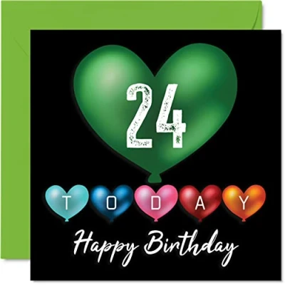 Abbildung von Lustige Geburtstagskarte zum 24. Geburtstag für Männer und Frauen Herzballons Happy Birthday Karte Sohn, Tochter, Bruder, Schwester, Onkel, Tante, Nichte, Neffe, Cousin, 145 mm x