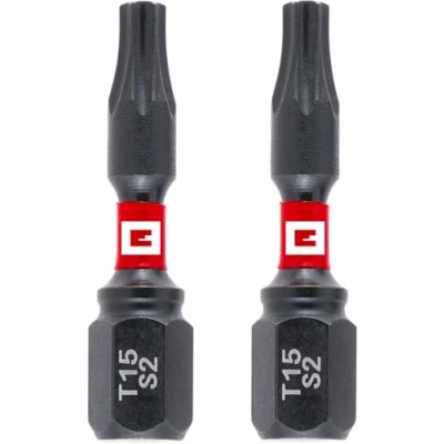 Abbildung von Original Einhell Impact Bits mit Doppel Torsion, 2 tlg., 30 mm, T15 (S2 Stahl, hohe Langlebigkeit, doppelter Torsionseffekt, roter Farbring, C 6.3 Schaft)