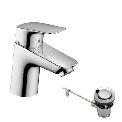 Abbildung von hansgrohe Waschtischarmatur &quot;Logis&quot;, 7cm, mit Metall Zugstangen Ablaufgarnitur, chrom