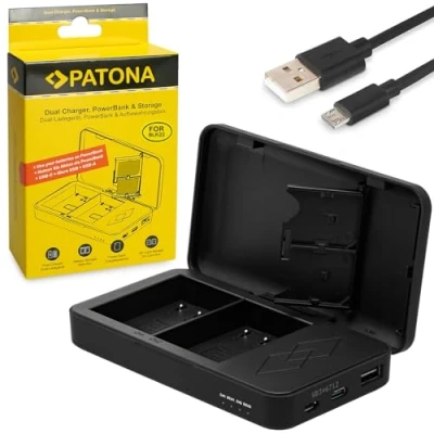Abbildung von PATONA Dual Ladegerät mit Powerbank Funktion und Speicherkarten Aufbewahrung Kompatibel Panasonic DMW BLK22 BLK22E Akkus