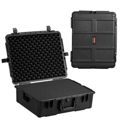 Abbildung von VEVOR wetterfester Hartschalenkoffer Trockenboxen mit vorgeschnittenem Schaumstoff und einziehbaren Griffen für Reisen, IP67 wasserdichtes Gehäuse Kameras Schwarz (62 x 49 22,5 cm)