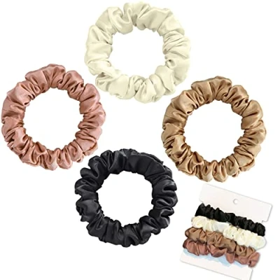 Abbildung von Olakin Seide Haargummi [4 Tlg], Damen Haare Ringe, Pferdeschwanz Halter Hairband, Silk Haarschmuck für Mädchen Damen, Elastische Pferdeschwanz(Farbmischung)