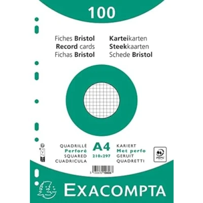 Abbildung von Exacompta 10606E 100er Pack Karteikarten kariert DIN A4 kompatibel mit Druckern 21 x 29,7 cm ideal für die Schule und Universität zum Lernen weiß
