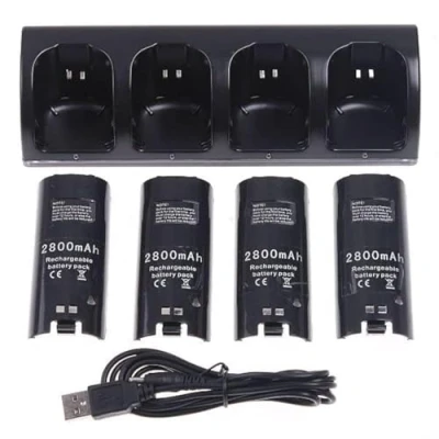Abbildung von OSTENT Ladegerät Dock Station + 4 Akku Packs für Nintendo Wii Remote Controller Farbe schwarz