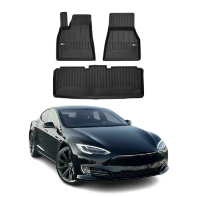 Abbildung von OMAC Gummi Fußmatten kompatibel mit Tesla Model S 2014 2020 Premium TPE Automatten 3tlg