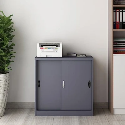 Abbildung von [en.casa] Büroschrank Rieti mit Schiebetüren Aktenschrank abschließbar Metall Ordnerschrank 90 x 40 cm Stahlschrank Werkstatt Dunkelgrau