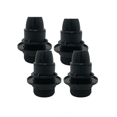 Abbildung von HALOTEC 4er Pack E14 Lampenfassungen mit Gewinde und Lampenschirm Klemmring Fassung Schwarz Gewinderohr Farbe