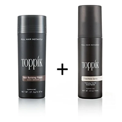Abbildung von TOPPIK SET 27,5 g. Haarfasern + Fixier Spray 118ml. Haarverdichtung Streuhaar Sparangebot!, Farbton:Mittelbraun (Medium Brown)