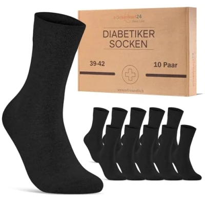 Abbildung von 10 Paar Diabetikersocken für Herren &amp; Damen ohne Gummibund Naht aus Baumwolle Diabetiker Socken mit Komfortbund Gummi 70208T (Schwarz 35 38) WP