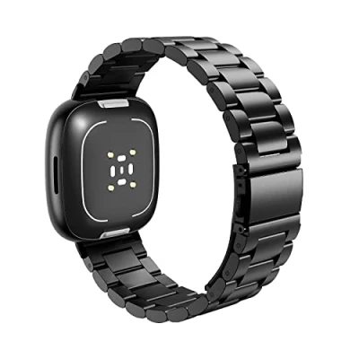Abbildung von MoKo Metall Armband Kompatibel mit Fitbit Versa 4 Armband/Versa 3 Armband/Sense 2 Armband/Sense, Edelstahl Ersatzarmband Uhrenarmband für Damen Herren, Schwarz