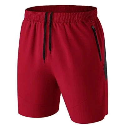 Abbildung von Herren Sport Shorts Kurze Hose Schnell Trocknend Sporthose Leicht mit Reißverschlusstasche(Rot,EU 3XL/US 2XL)