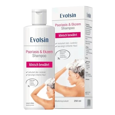 Abbildung von Evolsin Kopfhaut Pflegeshampoo Ekzem &amp; Psoriasis Shampoo OHNE Kortison, Patentierte Wirkweise gegen Schuppenflechte und Seborrhoisches