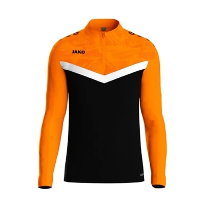 Abbildung von JAKO Ziptop Herren und Damen Iconic Gr. M Schwarz/Neonorange Atmungsaktives Unisex Sport Sweatshirt mit Keep Dry Funktion wärmender, weicher Fleece Innenseite
