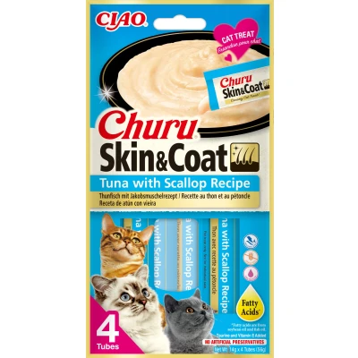 Abbildung von Inaba Churu Puree Skin &amp; Coat Katzensnack Thunfisch mit Jakobsmuschel
