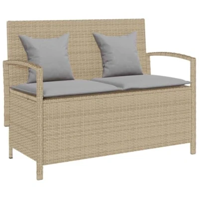Abbildung von vidaXL Gartenbank mit Stauraum und Kissen Beige Poly Rattan, Gartenbank, Parkbank, Outdoor Bank, Sitzbank, Terrassenbank, Außenbank, Gartenmöbel