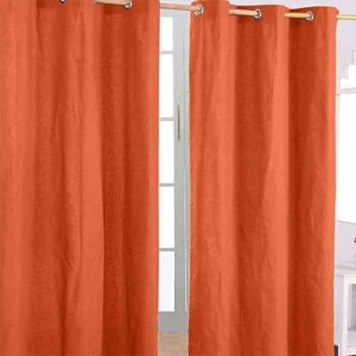 Abbildung von Homescapes 2er Set eifarbige Ösen Gardinen je B137 x L182 cm aus 100% Baumwolle, blickdichte Vorhänge/Dekoschals/Ösenvorhänge für Wohnzimmer oder Küche, Terrakotta