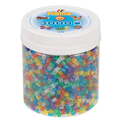 Abbildung von Hama Perlen 209 54 Bügelperlen Dose mit ca. 3.000 bunten Midi Bastelperlen Durchmesser 5 mm im Transparent Glitter Mix, kreativer Bastelspaß für Groß und Klein