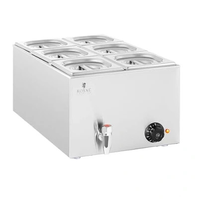 Abbildung von Royal Catering Speisenwärmer Bain Marie Ablasshahn 600 W 6x GN 1/6 Warmhaltebehälter
