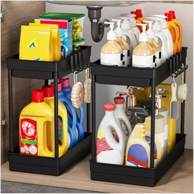 Abbildung von TidyTrove Küchen Organizer Küchenschrank Organizer,2 Stück Spülschrank Unter Waschbecken Regal,Badezimmer Organizer,Küchenorganizer,Mehrzweck Organisation für Küche,Schwarz